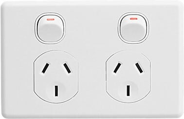 A pair of white electrical outlets, showcasing two unique configurations for various electrical plugs