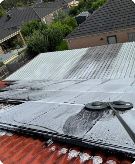 A metal roofing system atop a building